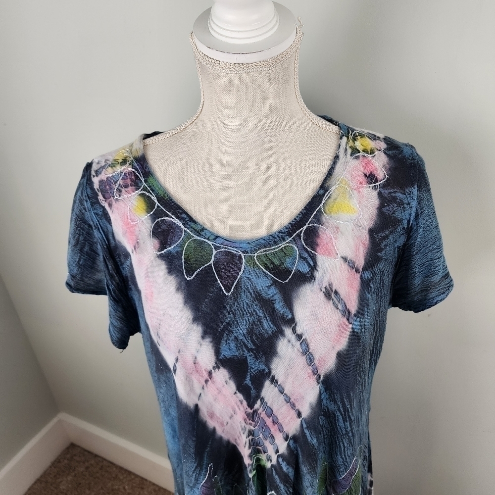 Jessica Taylor Women's Tie Dye Boho Round Hem Shift Midi Dress Size 2X - Picture 2 of 8